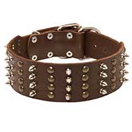 Extra Wide Leather Spiked and Studded Riesenschnauzer Collar