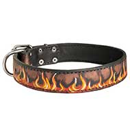 Handpainted Leather Riesenschnauzer Collar with Red Flames