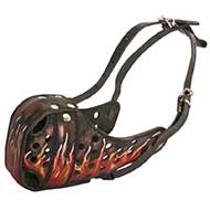 Burning Fire Hand Painted Leather Riesenschnauzer Muzzle for Attack Training