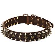 3 Rows Leather Spiked and Studded Riesenschnauzer Collar