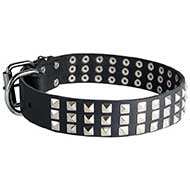 Leather Riesenschnauzer Collar with 3 Rows of Nickel Pyramids