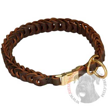 Riesenschnauzer Leather Collar Braided Design