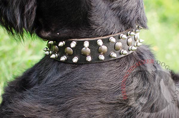 Handriveted spikes and studs set in 3 rows