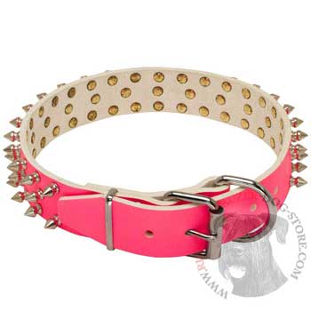 Designer Spiked Collar Made of Pink Leather