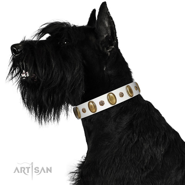 Everyday walking gentle to touch genuine leather dog collar