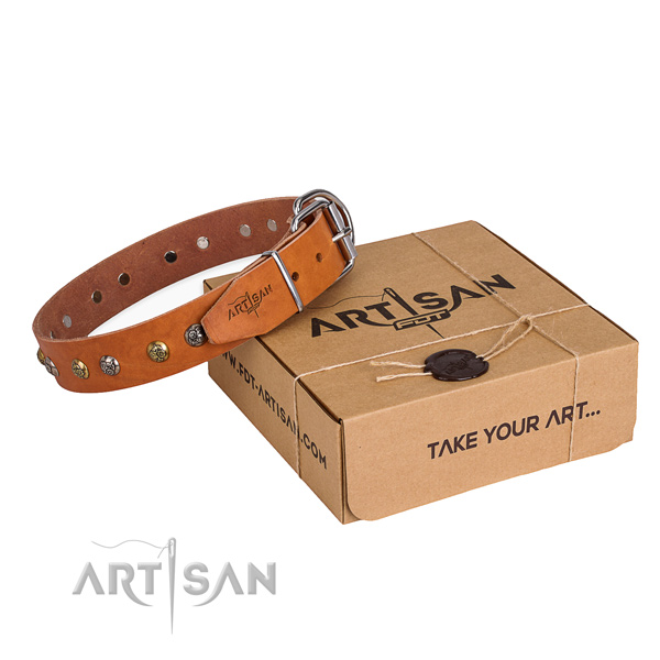 Gentle to touch natural genuine leather dog collar handmade for daily walking
