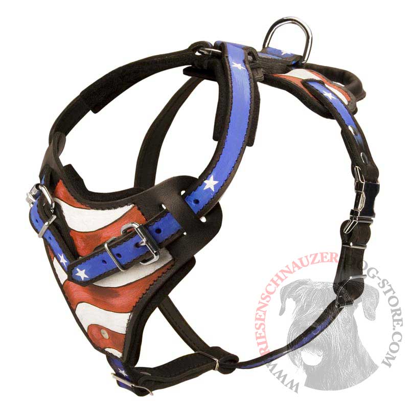 American Flag Painted Leather Riesenschnauzer Harness for Agitation Training