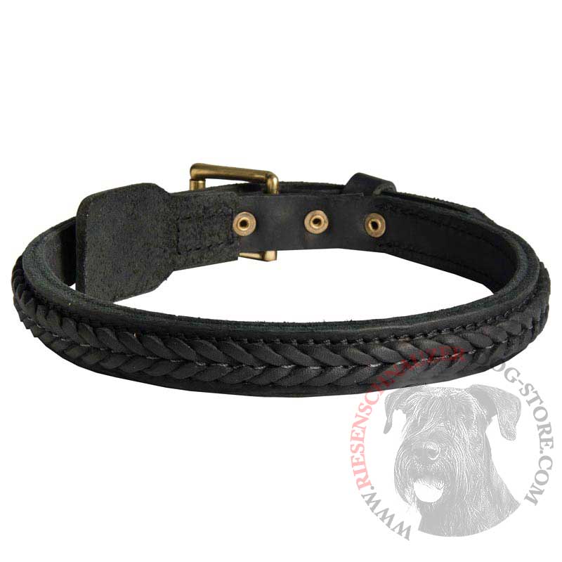 Riesenschnauzer Braided Leather Collar 1 Inch