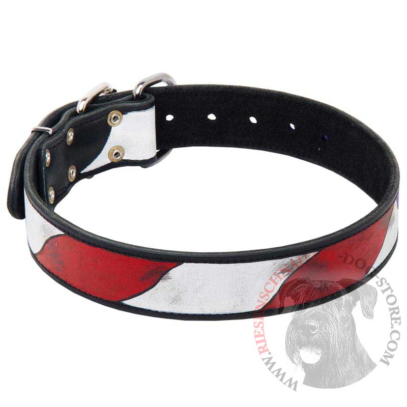 Riesenschnauzer Leather Collar With Handcrafted American Flag Painting