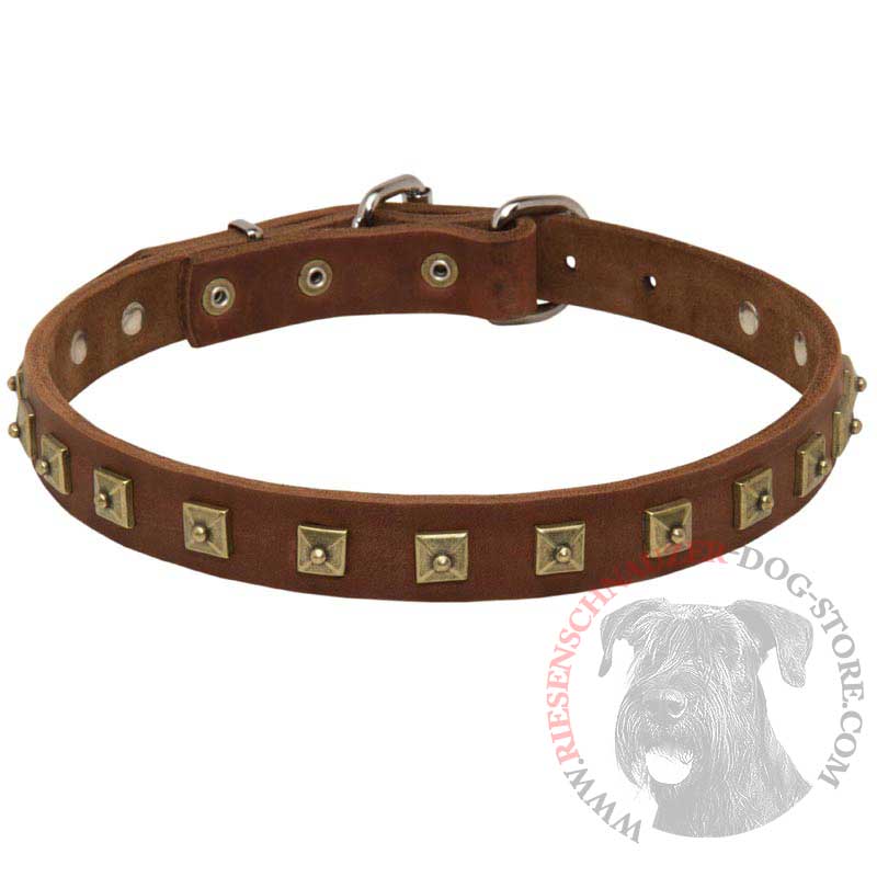 Handcrafted 1 Row Square Studded Leather Riesenschnauzer Collar