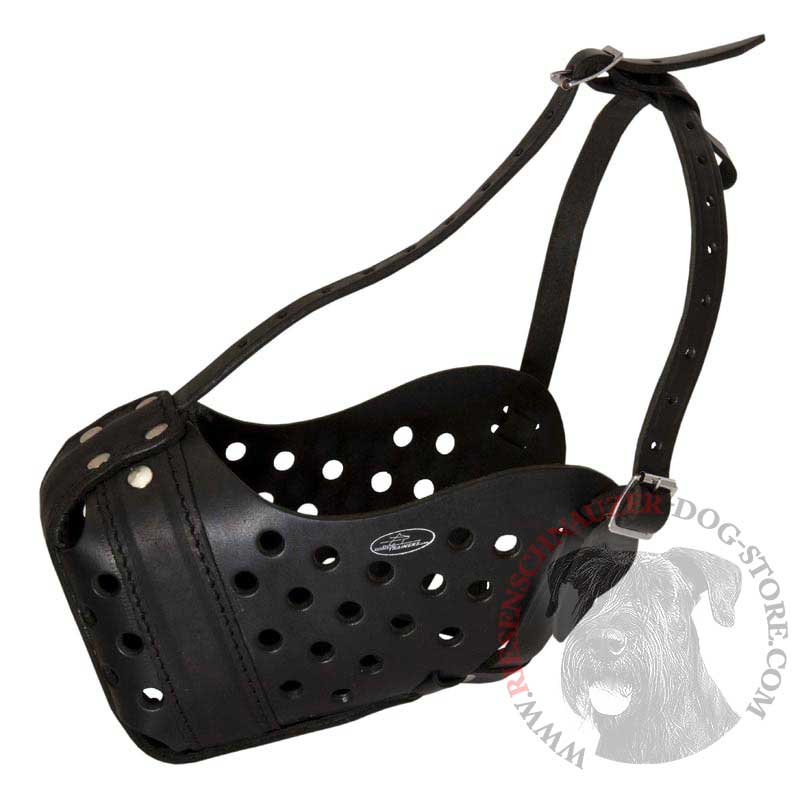 Easy Adjustable Leather Riesenschnauzer Muzzle for Agitation Training