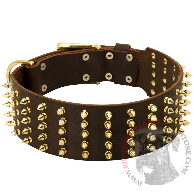 Wide Spiked Leather Riesenschnauzer Collar