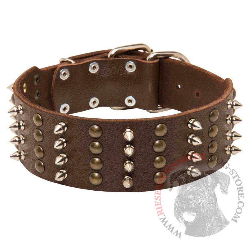 Extra Wide Leather Spiked and Studded Riesenschnauzer Collar
