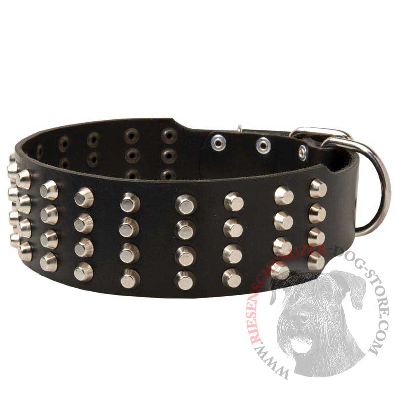 Extra Wide 4 Rows Studded Leather Riesenschnauzer Collar
