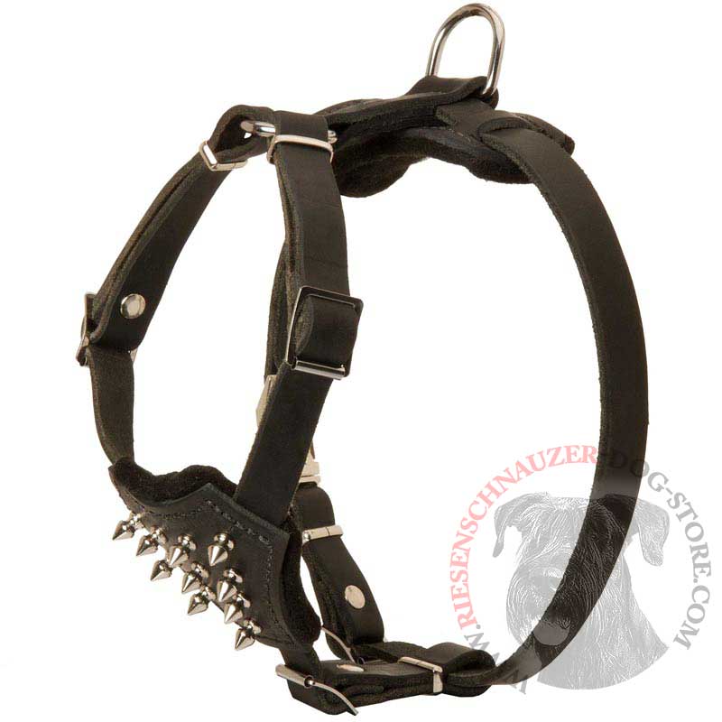 Durable Spiked Leather Puppy Riesenschnauzer Harness