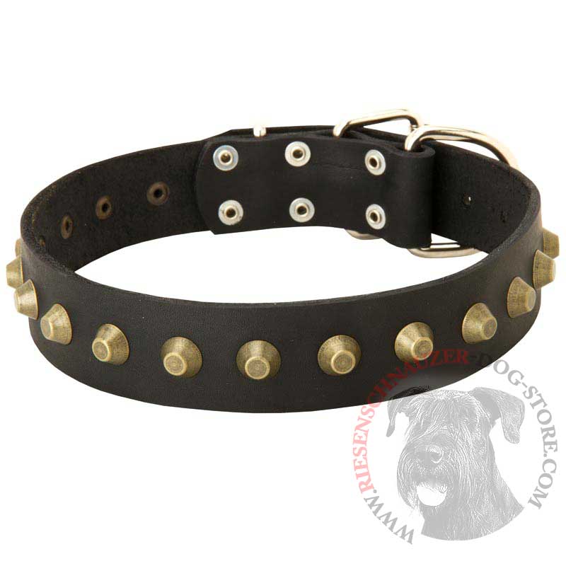Leather Riesenschnauzer Collar with Brass Pyramids