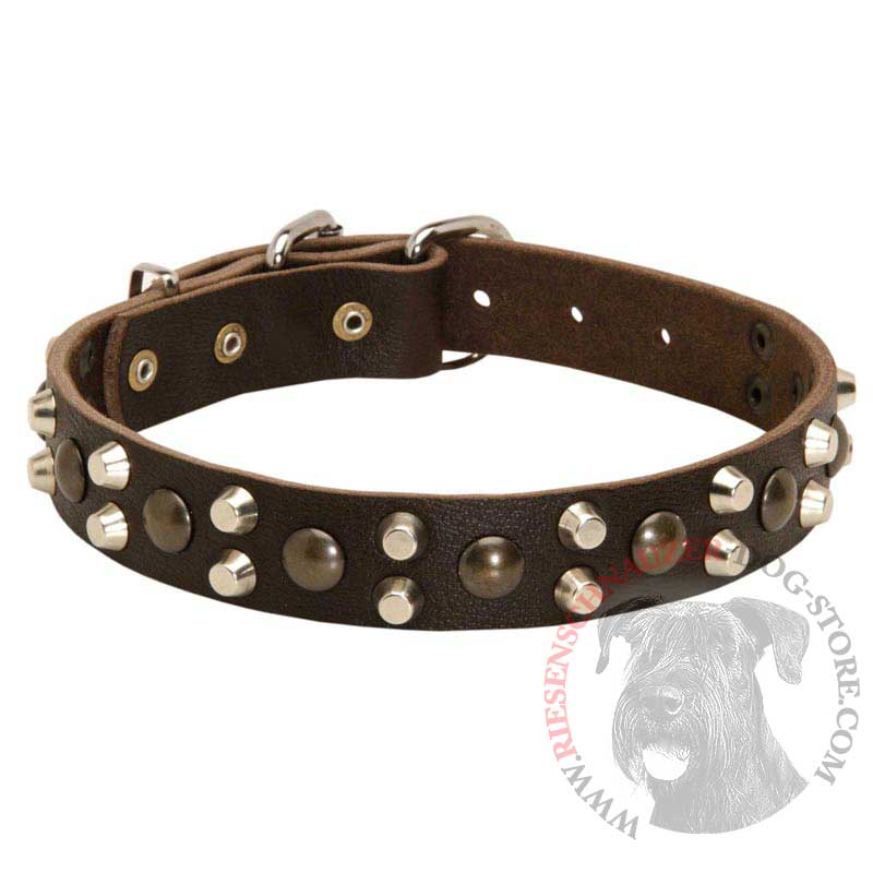 Leather Riesenschnauzer Collar With Studs and Pyramids
