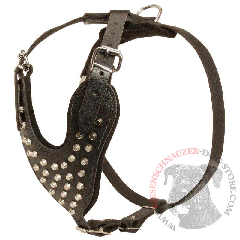 Adjustable Leather Riesenschnauzer Harness Studded for Fashion Walking