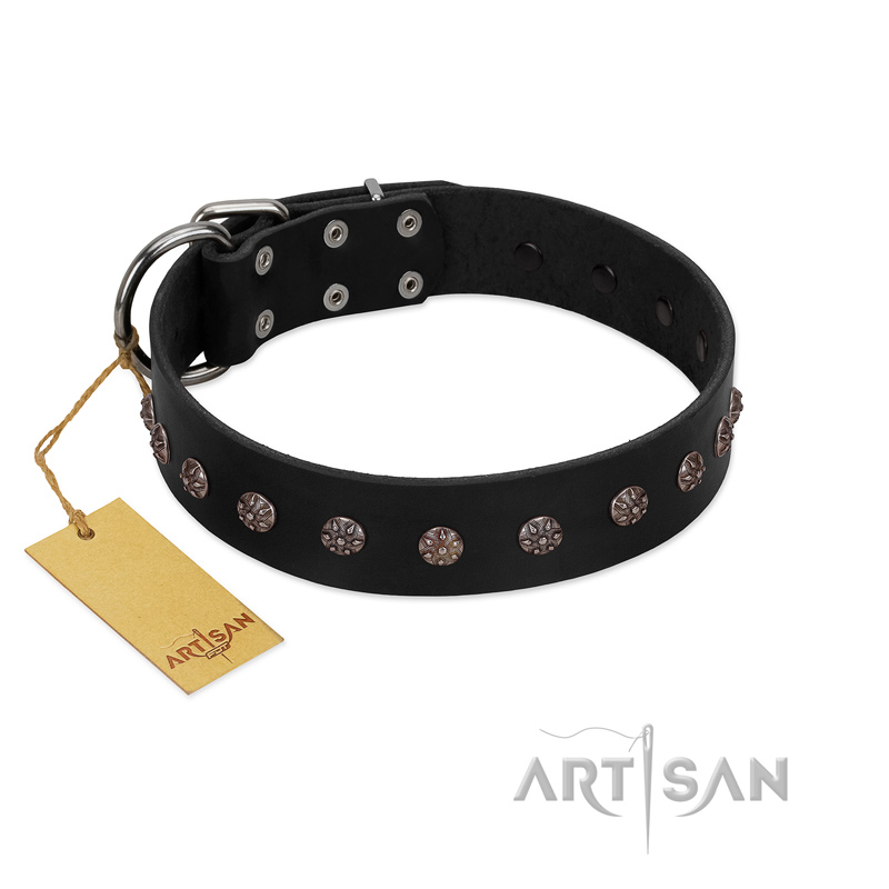 "Flower Rhapsody" FDT Artisan Premium Quaulity Black Leather Riesenschnauzer Collar