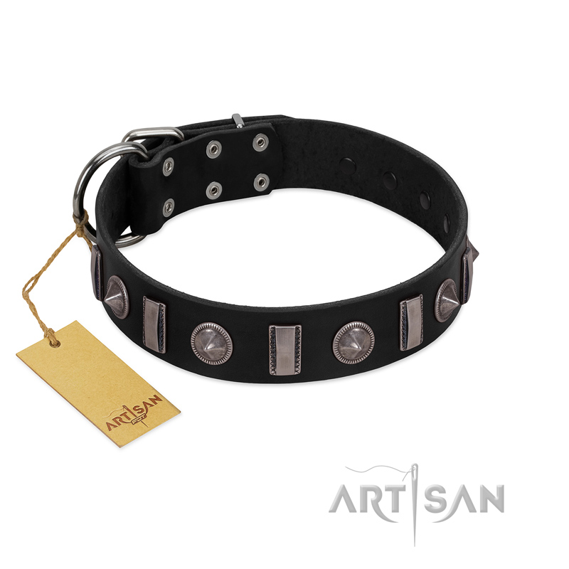 "Silver Spikes" Exclusive FDT Artisan Black Leather Riesenschnauzer Collar
