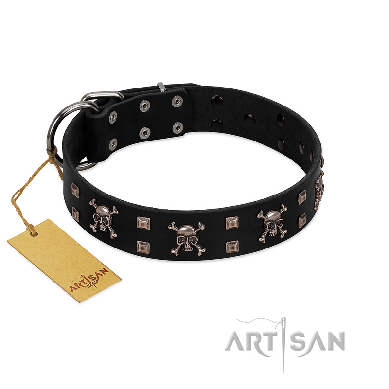"Black Jack" Stylish Handmade FDT Artisan Black Leather Riesenschnauzer Collar