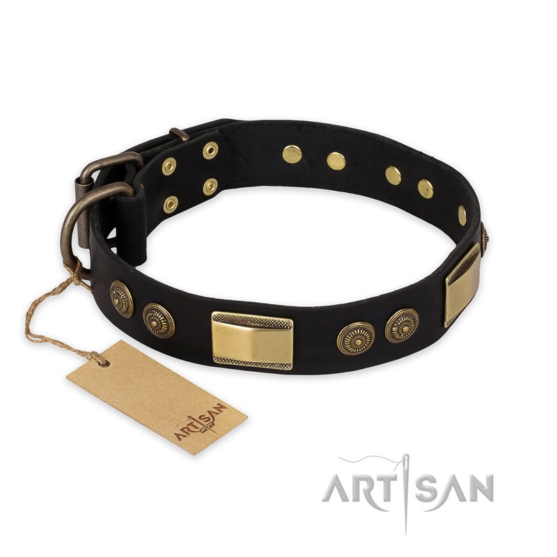 "Ancient Egypt" FDT Artisan Leather Riesenschnauzer Collar with Old Bronze Look Decorations