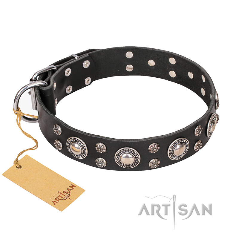 "Vintage Necklace" FDT Artisan Studded Black Leather Riesenschnauzer Collar