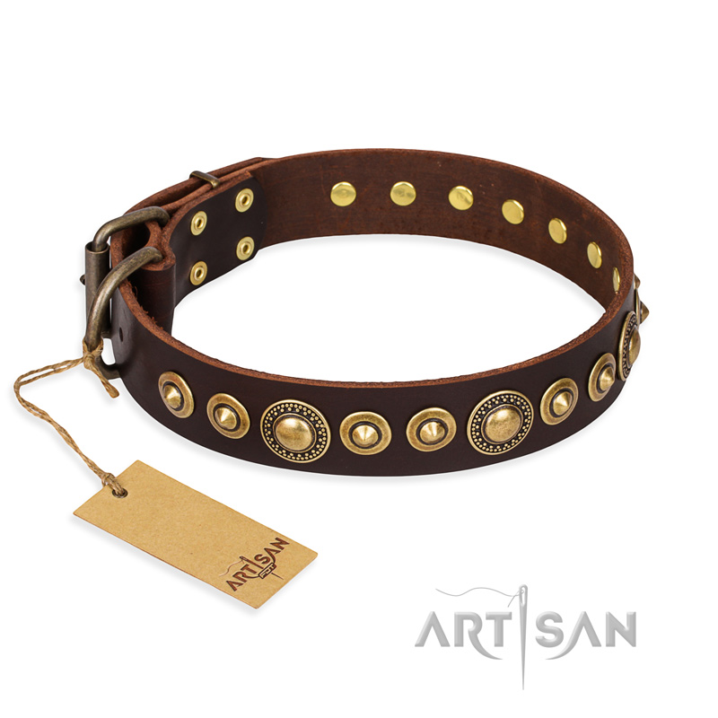 "Ancient Warrior" FDT Artisan Fancy Leather Riesenschnauzer Collar with Old-Bronze Plated Decorations