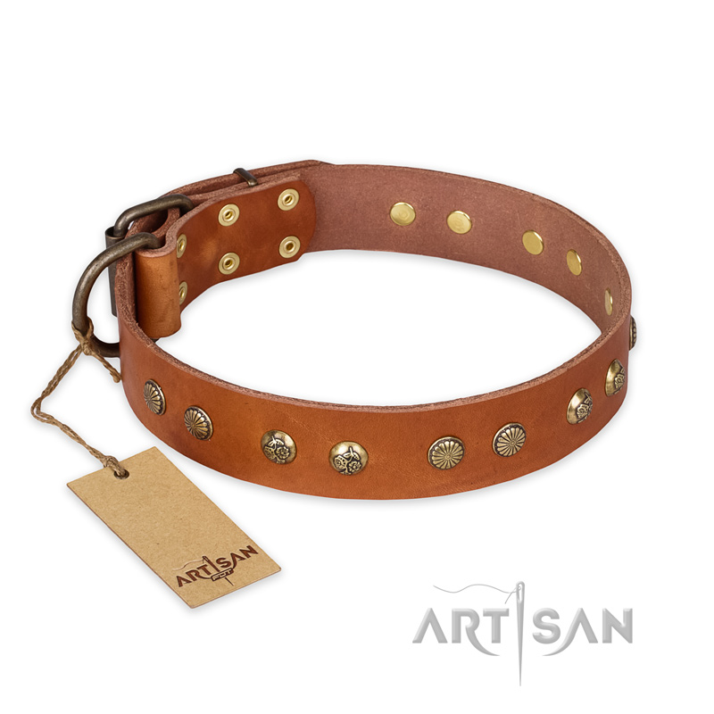 "Spring Flavor" FDT Artisan Adorned Leather Riesenschnauzer Collar with Old Bronze-Plated Engraved Studs
