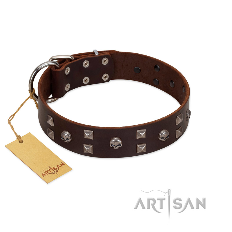 "Brown Shadow" Designer Handmade FDT Artisan Brown Leather Riesenschnauzer Collar