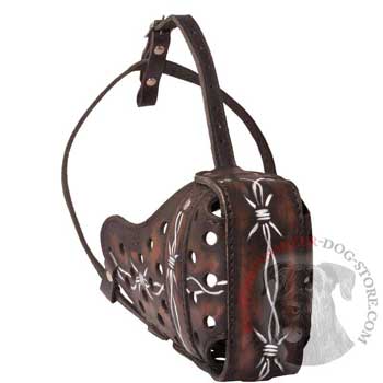 Hand Painted Leather Riesenschnauzer Muzzle for Dog Training