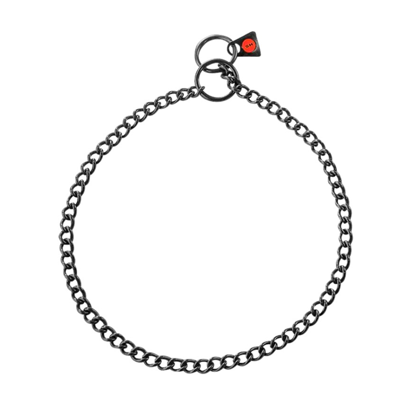 Black Stainless Steel Short Link Chain Collar with Round Chain - 2.0 mm