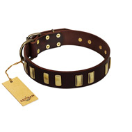 "Peace and Harmony" FDT Artisan Brown Leather Riesenschnauzer Collar with Plates