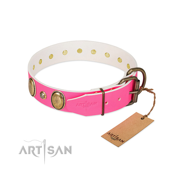 Handy use soft full grain natural leather dog collar