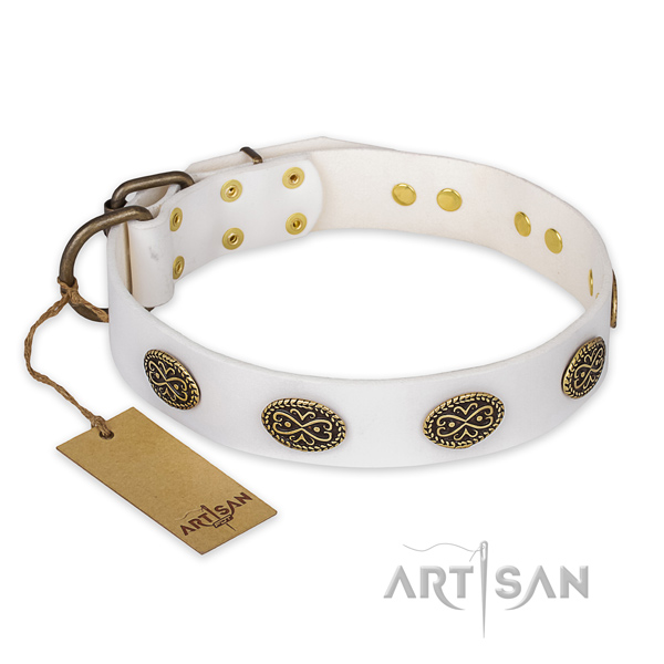 Amazing full grain natural leather dog collar with strong D-ring