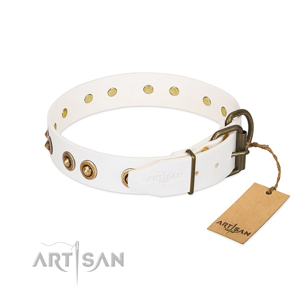 Durable hardware on full grain natural leather dog collar for your doggie
