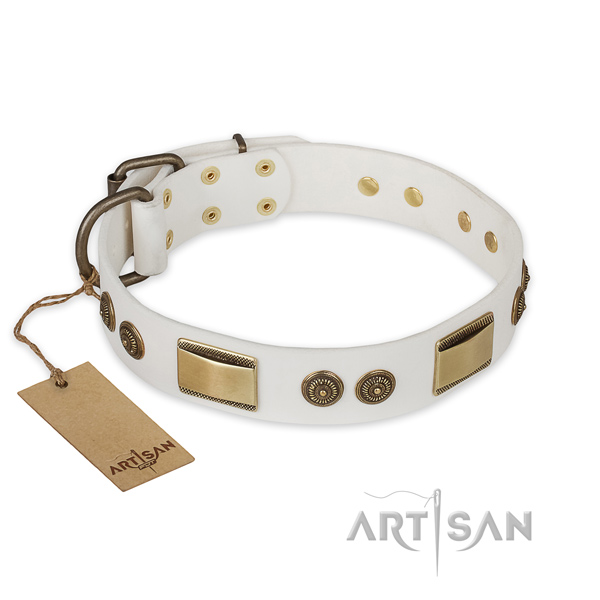 Inimitable full grain natural leather dog collar for walking