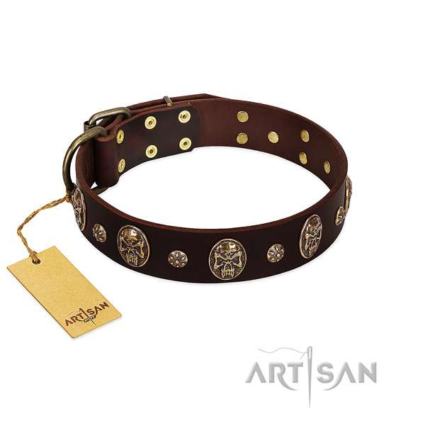 Easy adjustable full grain natural leather collar for your doggie