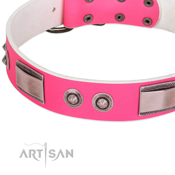 Easy adjustable full grain leather collar with adornments for your dog