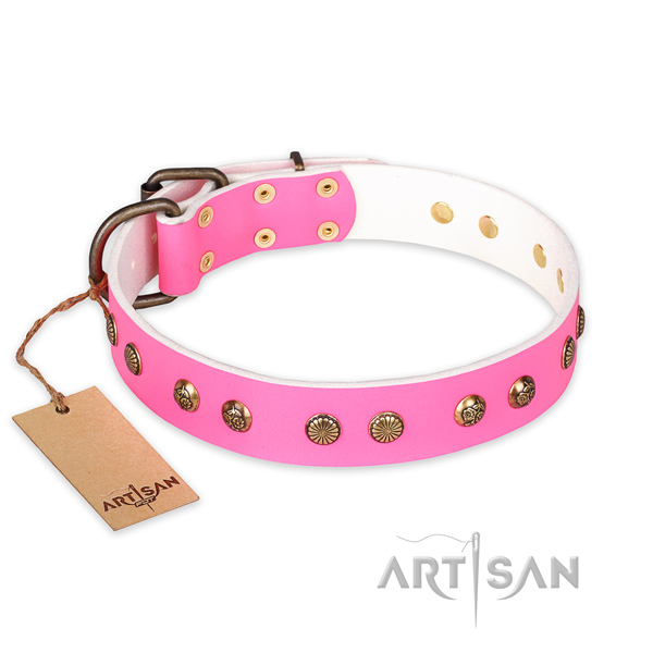 Fine quality full grain genuine leather dog collar with reliable buckle
