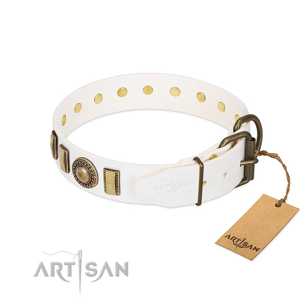 Strong full grain genuine leather dog collar handcrafted for your canine