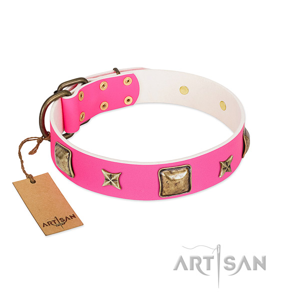 Full grain genuine leather dog collar of best quality material with designer adornments
