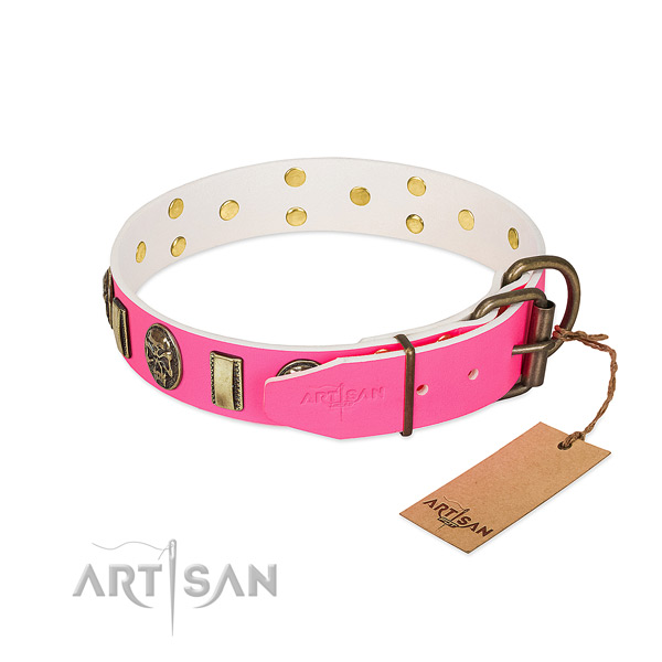 Reliable fittings on full grain genuine leather dog collar for your doggie