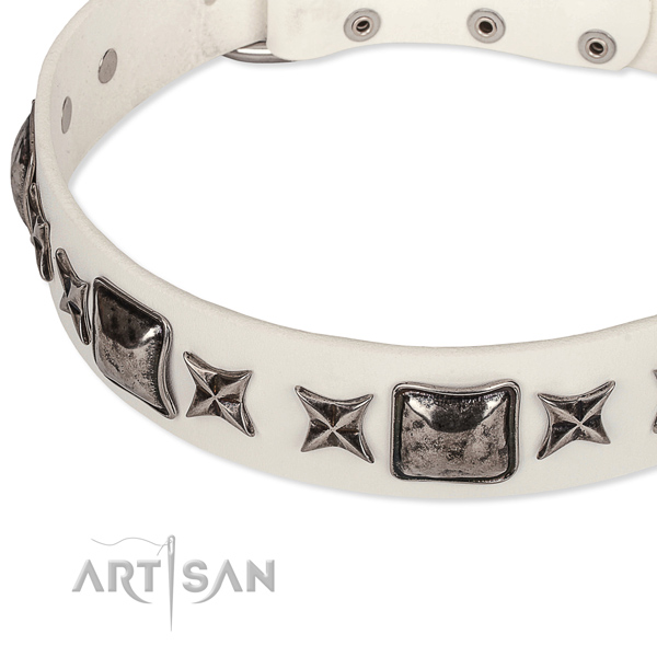 Comfy wearing adorned dog collar of best quality full grain natural leather