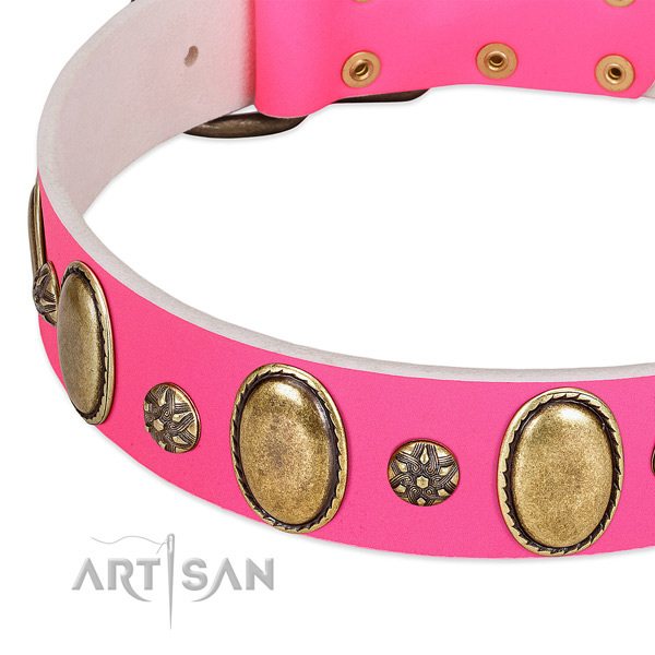 Flexible leather dog collar with rust-proof hardware