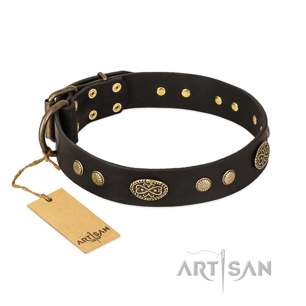 Rust resistant traditional buckle on genuine leather dog collar for your canine
