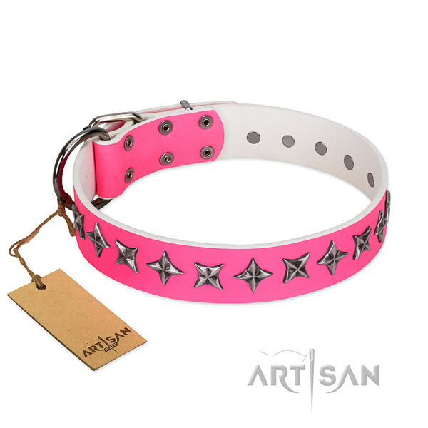 High quality natural leather dog collar with incredible decorations