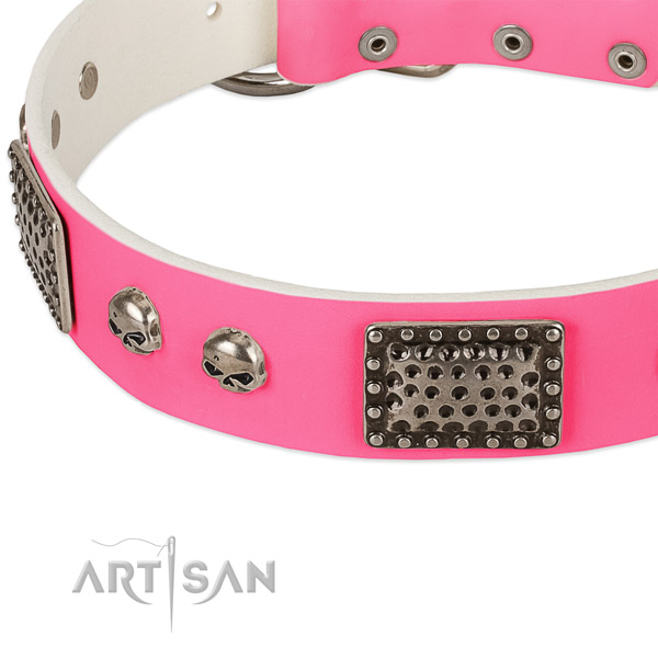 Rust-proof buckle on natural leather dog collar for your dog