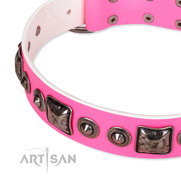High quality full grain natural leather dog collar crafted for your lovely four-legged friend