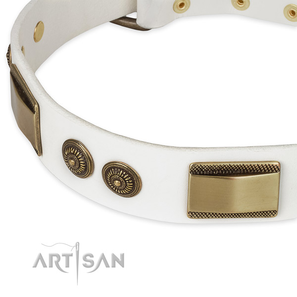 Rust resistant embellishments on natural genuine leather dog collar for your canine